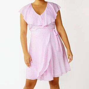 🌷Draper James Wrap Dress Size M Pink Petal Floral Flowy Ruffle Yoke V-Neck